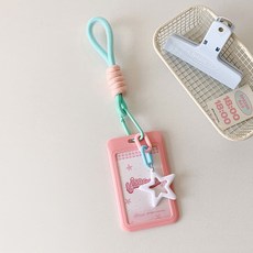 포토카드 학생증 케이스 파스텔 스타 키링, 핑크, 1개