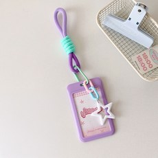 포토카드 학생증 케이스 파스텔 스타 키링, 퍼플, 1개