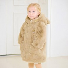 mollimelli 兒童小熊長版連帽毛絨大衣