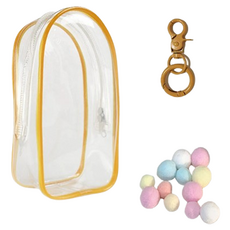 悍妞 Labubu 收納鑰匙圈包 黃色 + 鑰匙圈 + 彩色球組, 1套