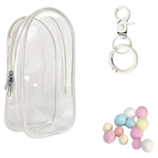 悍妞 Labubu 收納鑰匙圈包 白色 + 鑰匙圈 + 彩色球 套組, 1套