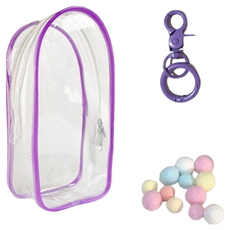 壞姐姐 Labubu 收納鑰匙圈包 紫色 + 鑰匙圈 + 彩色球 套組, 1套