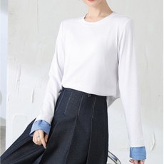 修身顯瘦拼接圓領衫上衣