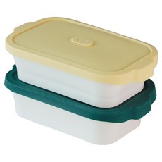 Iwooa 溫感陶瓷微波爐蒸煮備餐盒 2件組, 1套, 奶油黃, 深綠色