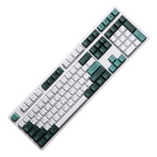 MONSTARGEAR 植物園 144鍵 GMK風格 Cherry 英文 PBT 熱昇華 鵝卵石點綴鍵帽, 鍵帽, 白色 + 綠色, 單一商品