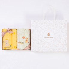 ORGANICMOM 嬰幼兒週歲百日禮物 Winnie Dot 黃色內衣上下套組 MJZL9B05 + Yoko 內衣上下套組 MJZP9B07 + 購物袋