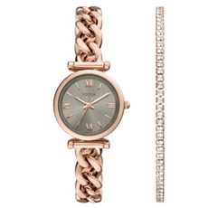 FOSSIL Carlie 優雅羅馬時刻手錶手鍊2件組 不鏽鋼鍊帶 ES5378SET 28mm