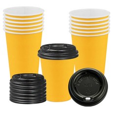 彩色紙杯 黃色 384ml + 杯蓋組合, 100套