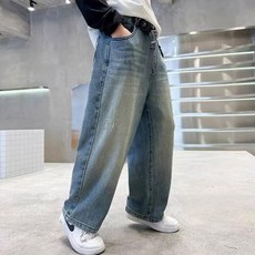 Misopapa 兒童站立式破洞丹寧寬褲