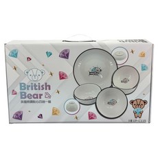 英國熊 鑽點心餐具組 5p, 碗 4個 + 盤子, 1套, 白色