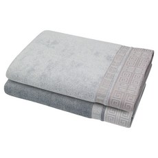 Songwol 松月 大型毛巾 浴巾 格紋 500g, 2個, 深灰色, 淺灰色