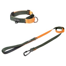 분독 강아지 오리지널리쉬 + 카라비너 마틴게일 목줄 세트, 카키오렌지, 1개