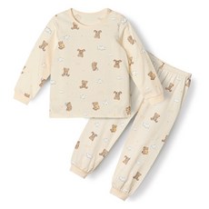 unifriend 兒童雲朵熊有機單面九分棉質內衣上下衣套裝