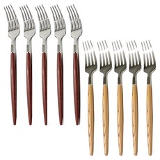 CAMEL 木紋手柄不鏽鋼叉, 10個, 米色 + 棕色