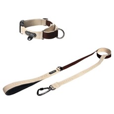 분독 강아지 오리지널리쉬 + 카라비너 마틴게일 목줄 세트, 베이지브라운, 1개