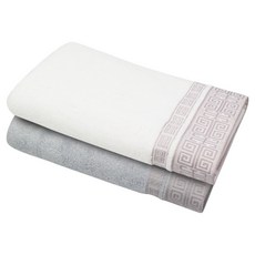 Songwol 松月 大型毛巾 浴巾 格紋 500g, 2個, 象牙白, 淺灰色