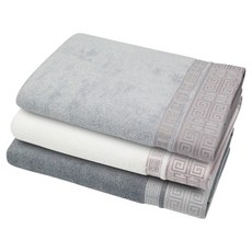 Songwol 松月 大型毛巾 浴巾 格紋 500g, 3個, 淺灰色, 深灰色, 象牙白