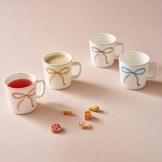 Modern House ON 粉彩蝴蝶結馬克杯 4件組 D8 200ml, 1套, 混合顏色