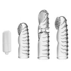 取悅 色鬼臉紅紅 挑逗透明手指套 3入 + 震動器組合, 1套