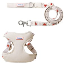 PETSLAND 狗狗愛心pop胸背帶+免持牽繩組, 1組, 香草奶油白
