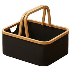 日常亮點竹柄收納籃, 黑色, 1個