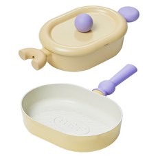 BetterFinger IH電磁爐炊具 24cm火鍋 + 24cm烤盤 套組, 淺黃色, 橢圓形火鍋 24cm + 烤盤 24cm, 1套