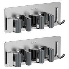 Bareunliving 不鏽鋼304免鑽孔清潔工具多功能2孔掛架, 銀色, 2個