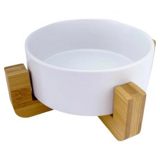 高精寵物 陶瓷平底碗 + 木架組 5吋, 1個, 白色