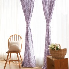 FORHOME 韓國製造手工粉彩格紋各尺寸訂製窗簾 掛鉤式, 淺紫色