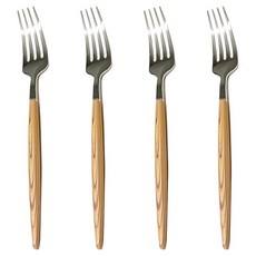 CAMEL 木紋手柄不鏽鋼叉, 4個, 米色