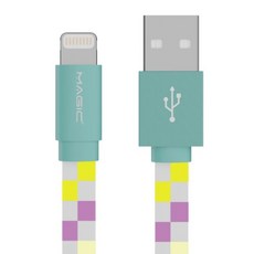 MAGIC 鴻象科技 Apple 8Pin 原廠認證 USB-A-Lightning 炫彩印花傳輸充電扁線, 1個, 1.2m, 綠色