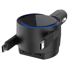 icomos 雙伸縮式 100W 車用超高速充電器 Type-C+Type-C, 黑色, RCC08-CC