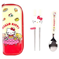 Sanrio 三麗鷗 凱蒂貓兒童餐具3件組, 1套, 混合顏色, 學習筷 + 湯匙 + 餐具袋
