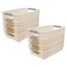 elelliving 空間活用長方形扁平收納籃, 8個, 象牙白