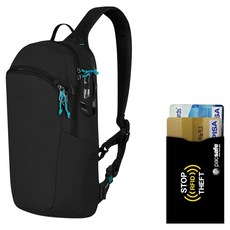 pacsafe 12L 單肩防盜後揹包 + RFID防側錄卡套組, 黑色
