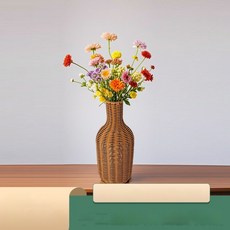 하사모 테이블 장식용 수제 라탄 화병, 브라운