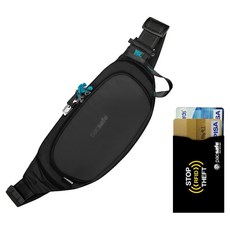 pacsafe 腰包兼用防盜斜背包+RFID阻擋卡套組, 黑色