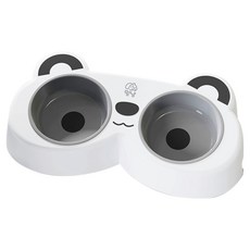멍냥 반려동물 팬더모양 더블볼 2구 식기, 그레이, 1개