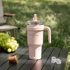 Sitarayuri 不鏽鋼手提雙飲冰霸杯, 1個, 皮粉色, 1.1L