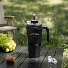 不鏽鋼手提雙飲冰霸杯, 1個, 黑色, 1.1L