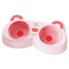 멍냥 반려동물 팬더모양 더블볼 2구 식기, 핑크, 1개