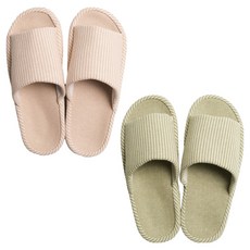 Lifegd100 厚實條紋室內拖鞋, 米色, 綠色, 1套