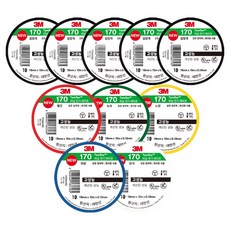 쓰리엠 템플렉스 NEW 170 절연 비닐 전기 테이프 버라이어티팩 19mm x 10m x 0.18mm, 10개