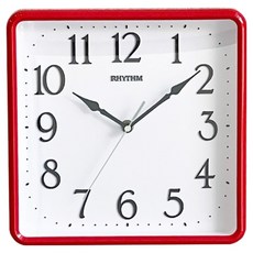 RHYTHM 日本麗聲時計 方形簡約靜音掛鐘, 紅色