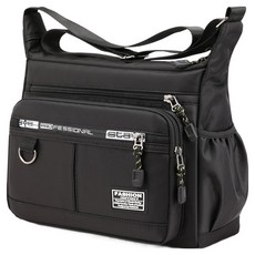 Elsso 多口袋大容量時尚旅行日常休閒斜背包, 黑色