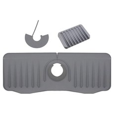 水槽矽膠瀝水墊 洗手台矽膠瀝水墊 + 肥皂墊組合, 1套, 灰色