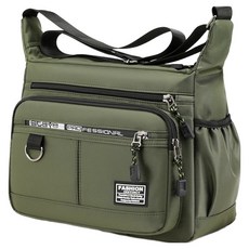 Elsso 多口袋大容量時尚旅行日常休閒斜背包, 卡其色