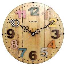 RHYTHM 日本麗聲時計 立體數字實木掛鐘, 繽紛拼布 多色