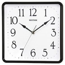RHYTHM 日本麗聲時計 方形簡約靜音掛鐘, 黑色