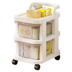 Likes 抽屜式移動收納置物推車, 白色, 2層